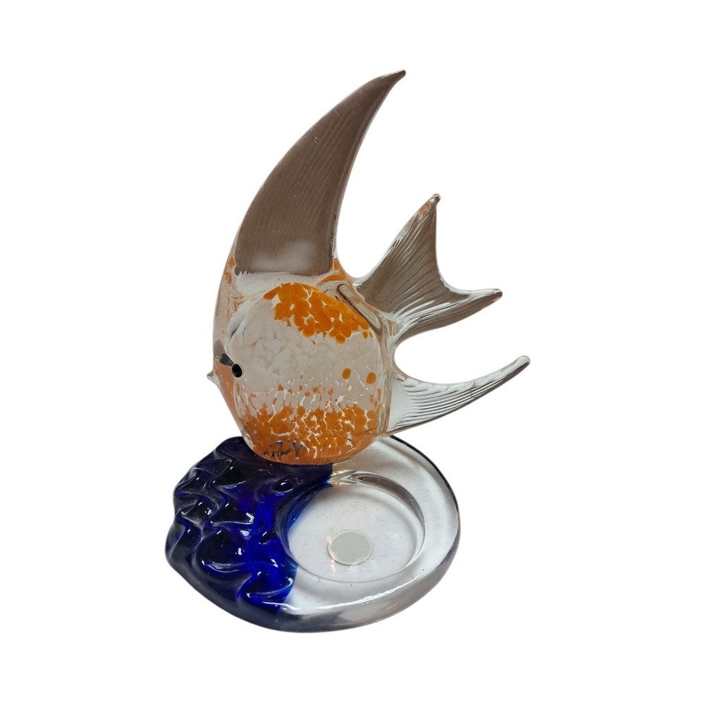Partylite Glass Fish Figurine with Colorful Base Decor Spot For A Candle